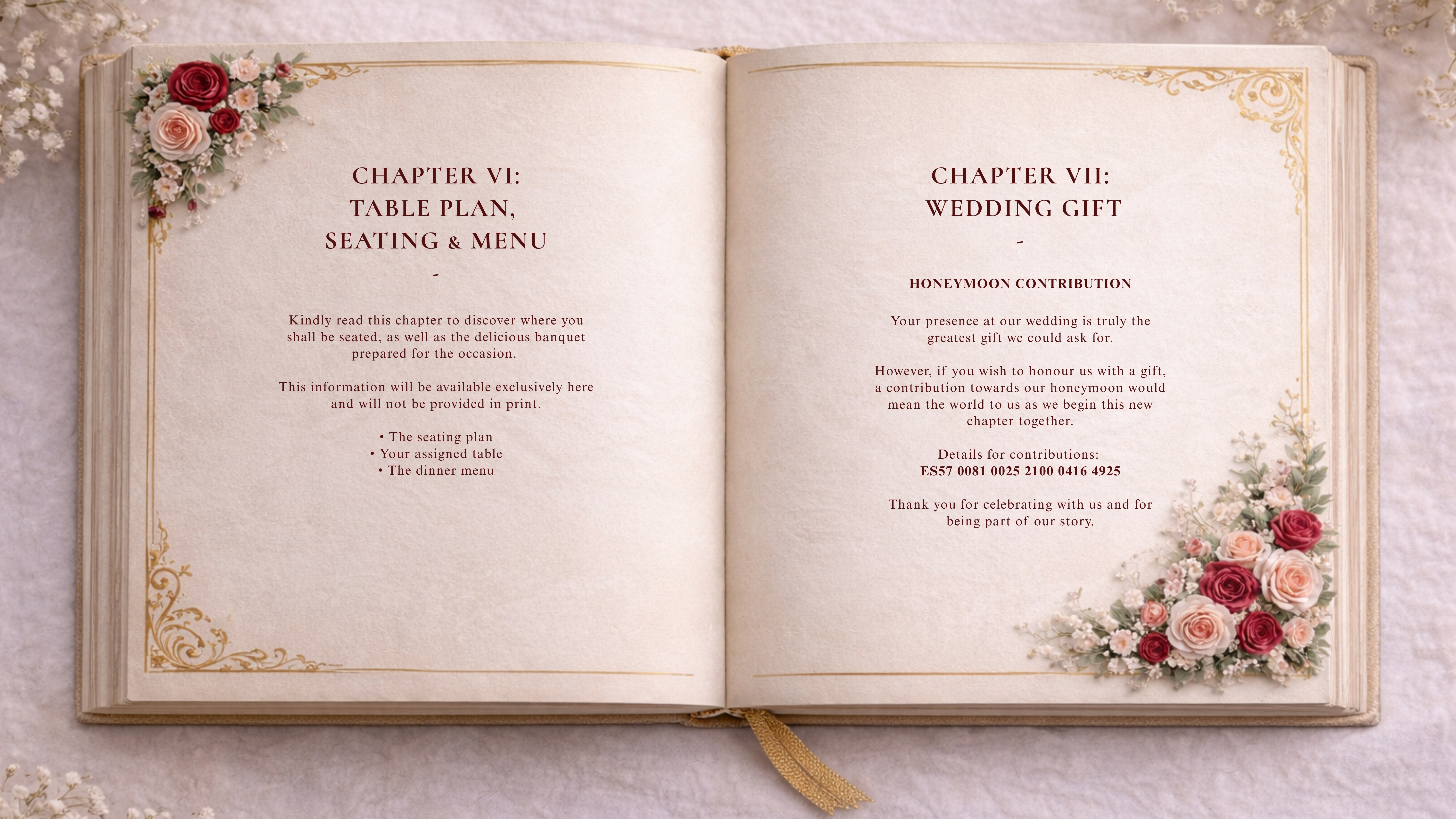 Chapter VI — Table Plan & Chapter VII — Wedding Gift